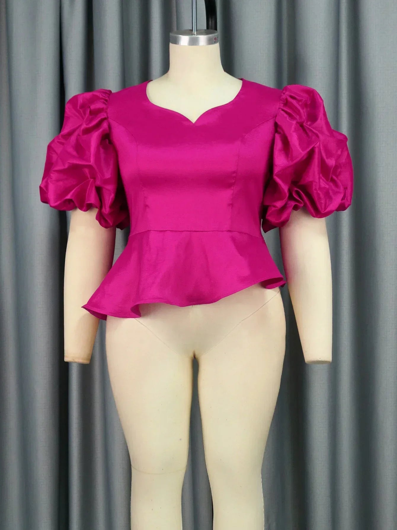 qgtao Women Elegant Blouse Irregular Sexy V Neck Ruffles Puff Sleeve Top Peplum Party Event Evening Prom Lady Shirts Outfit Plus Size