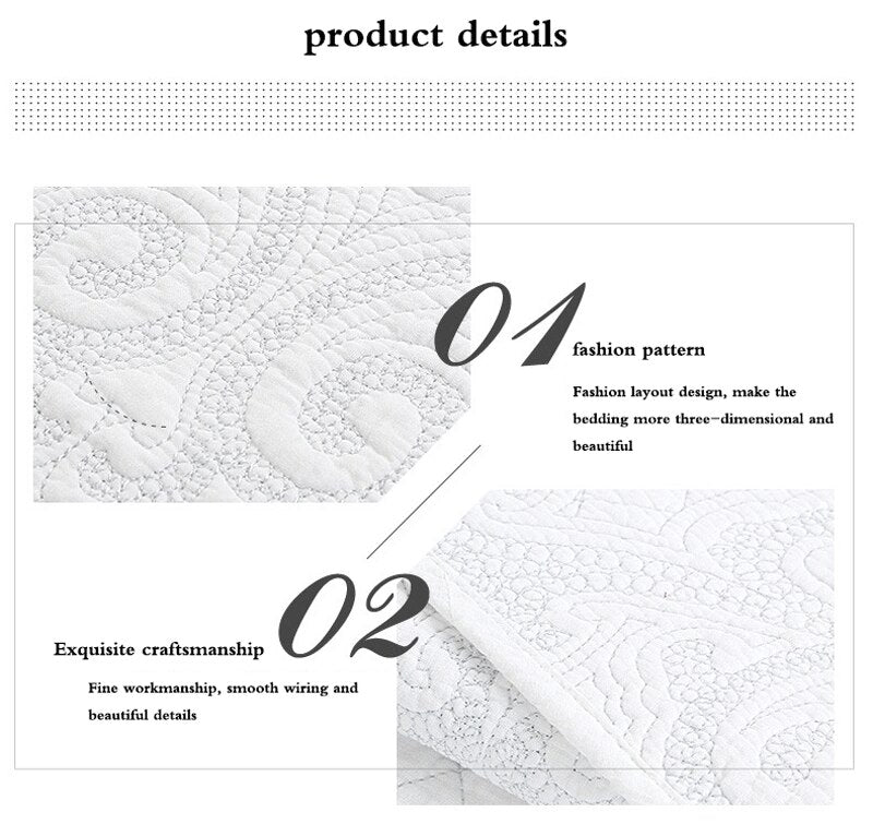 Yeknu Double Cover Embroidered Pure White 3 Piece Quilted Quilt Pillowcase Free Shipping len?ol de cama casal