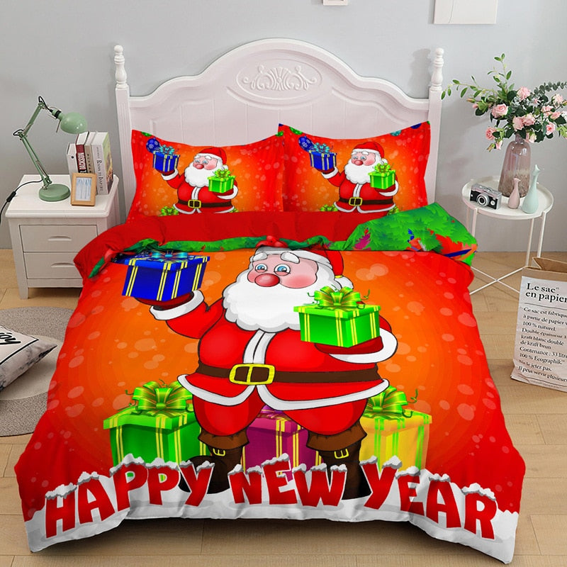 Christmas Day Queen Duvet Cover Set Father Christmas Snowman Pattern King Size Bedding Set New Year Decor Bed Sets Decorative