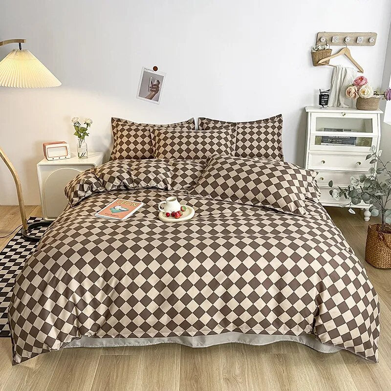 Yeknu - Floral Printed Duvet Cover Set with Sheet Pillowcases Warm Cute Cartoon Bed Linen Full Queen Size Home Gift Bedding Set