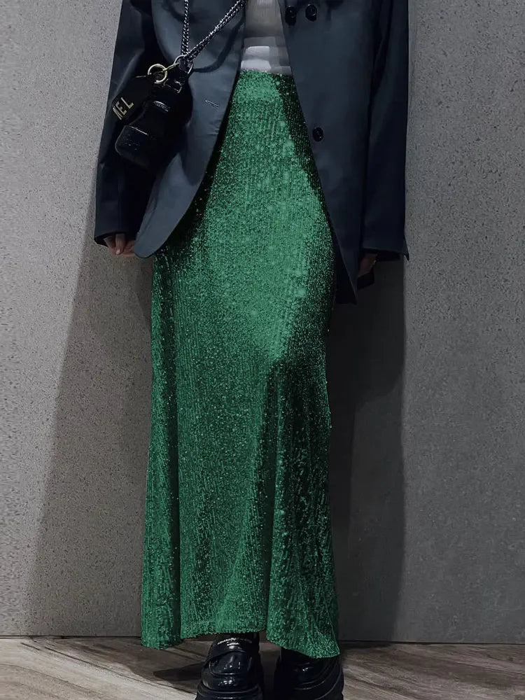 qgtao Sequin Female Sexy Maxi Skirt Summer Fashion Glitter High Waist Loose Elegant Club Long Skirt Sparkle Women Long Skirt New