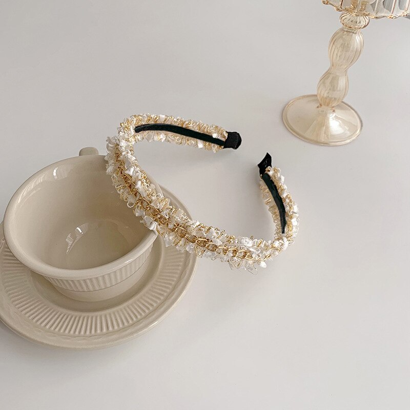 2021 New Korean Solid PU chain Bezel Headwear for Women Headband Girls Hair Bands Vintage Hairband Hoop for Hair Accessories