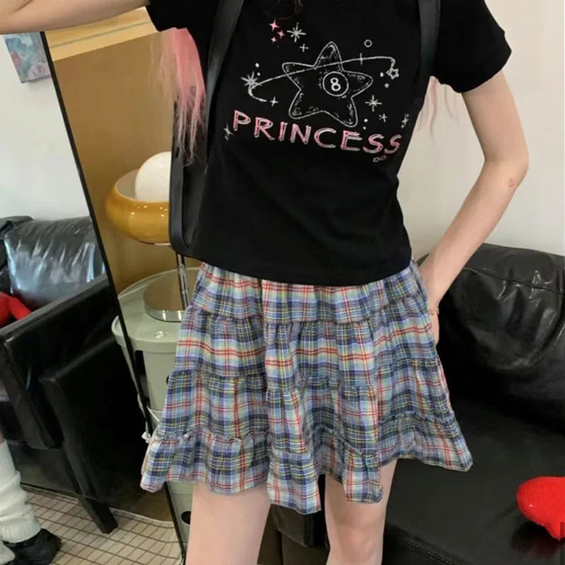 qgtao Plaid Skirt Women Mini Skirt Japanese Style Ruffle Layered Short Skirts Cute Streetwear Vintage Harajuku Preppy Skirt