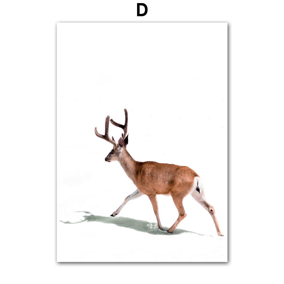 Christmas Red House Squirrel Deer Pine Tree Wall Art Canvas Painting Living Room Decoration Posters Prints Home Wall Pictures