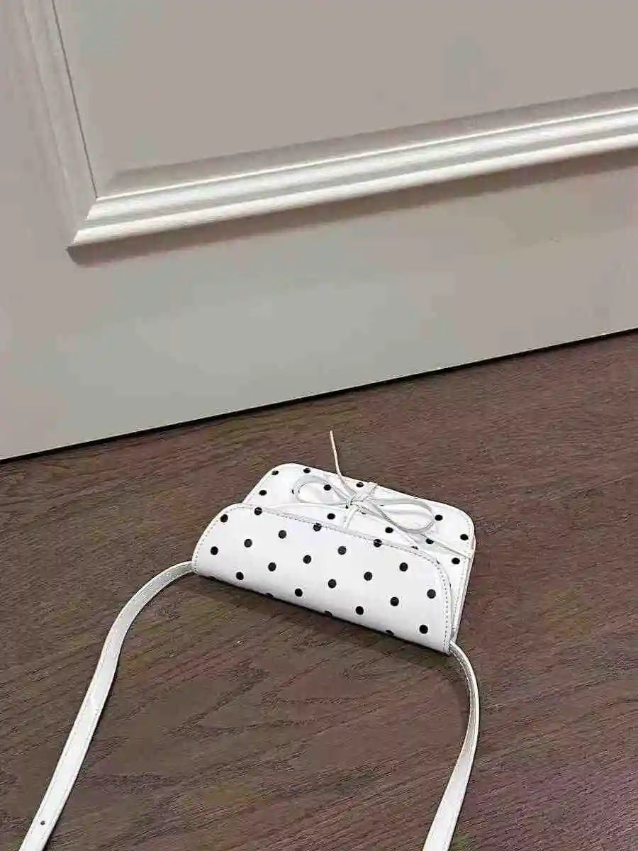 qgtao Wave Point Bow Crossbody Bag Retro Lacquered Leather Phone Small Bag Girls' Versatile Square Bag Spring Summer Hong Kong Style
