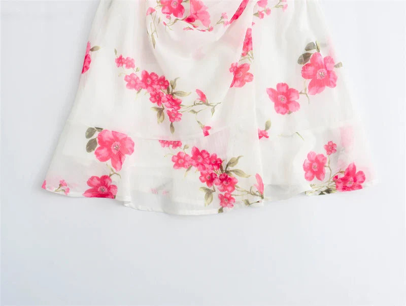 qgtao Women's Mini Dress 2024 New Fashion Summer Sexy Lace-Embellished Floarl Print Dresses for Women Elegance Chic Ladies Dress