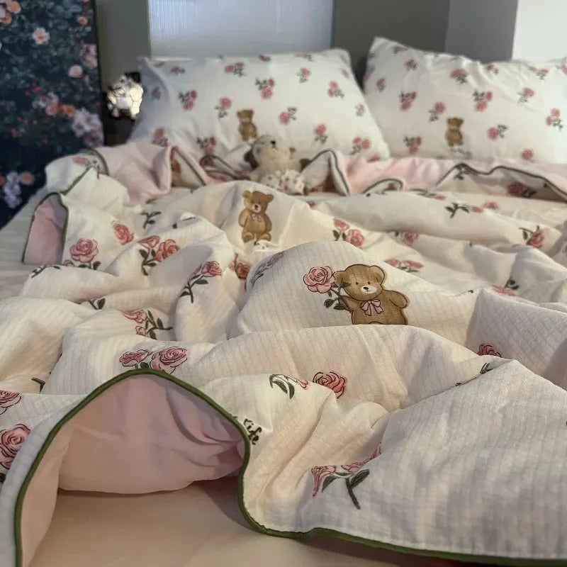 Yeknu Summer Blanket Cool Quilt Cute Flower Bubble Cotton Summer Quilt Sleeping Naked Air Conditioning Quilt Lightweight Washable