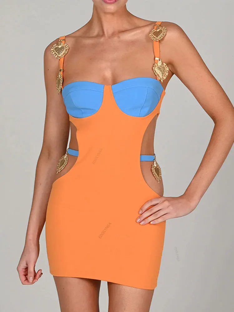 qgtao Sexy Shoulder Strap Beaded Contrasting Colors Low-cut Waistless Design Dress 2024 Summer Elegant Sleeveless Maxi Dresses A2166