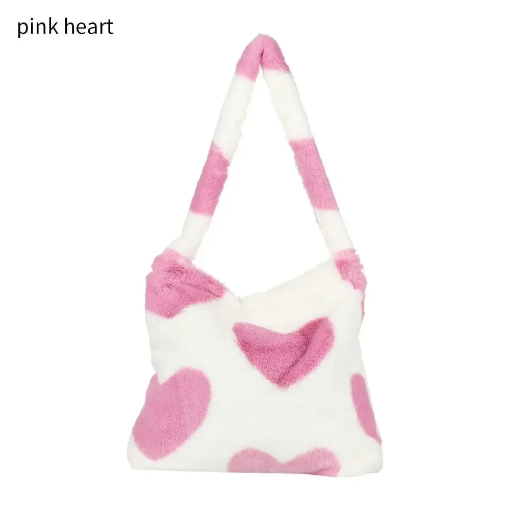 qgtao Women Fluffy Shoulder Bag Top-handle Bag Female Autumn Winter Handbag Plush Tote Girls Fashion Shopping Bags Handbags for Women