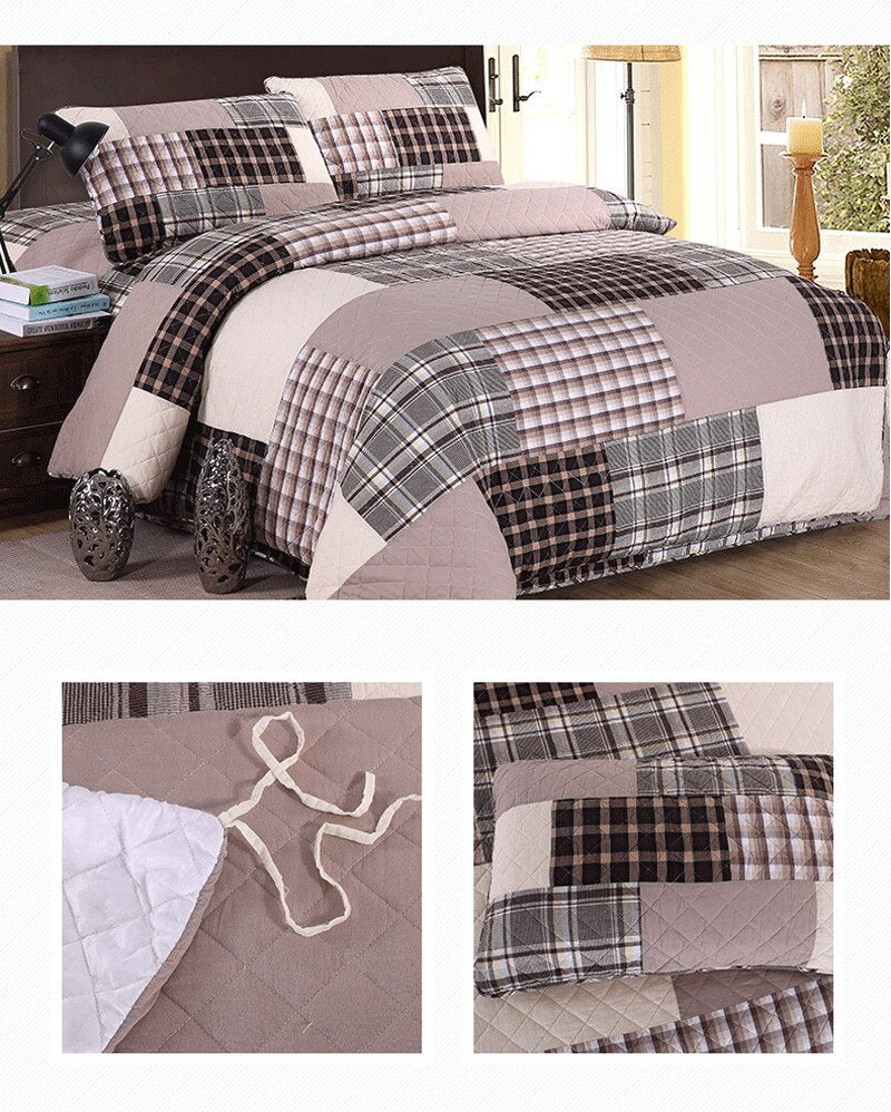 Yeknu Double Bed Dyed Cotton Patchwork 3 Piece Quilted Quilt Light Quilt Pillowcase Free Shipping