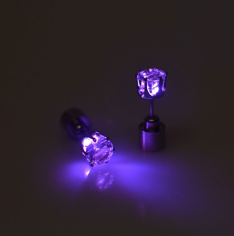 1 Pair Light Up LED Bling Ear Stud Rings Korean of Flash Zircon Rings Accessories for Party Women Christmas Rings Glow Stick