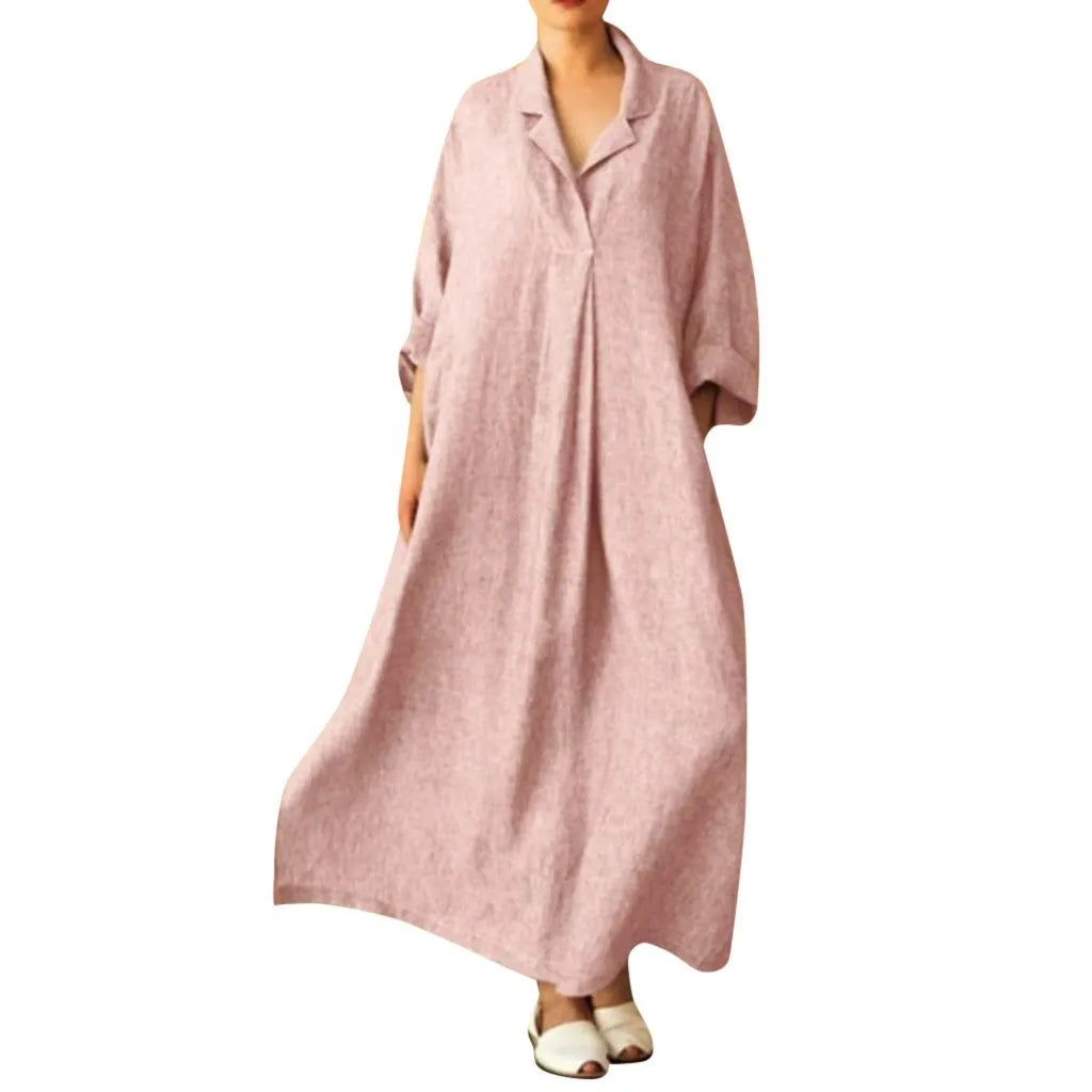 qgtao Plus Size 3XL 4XL 5XL 2024 Summer Dress Women Cotton Linen Pocket long Boho Dress for Women Bohemian Loose Solid Maxi Dresses