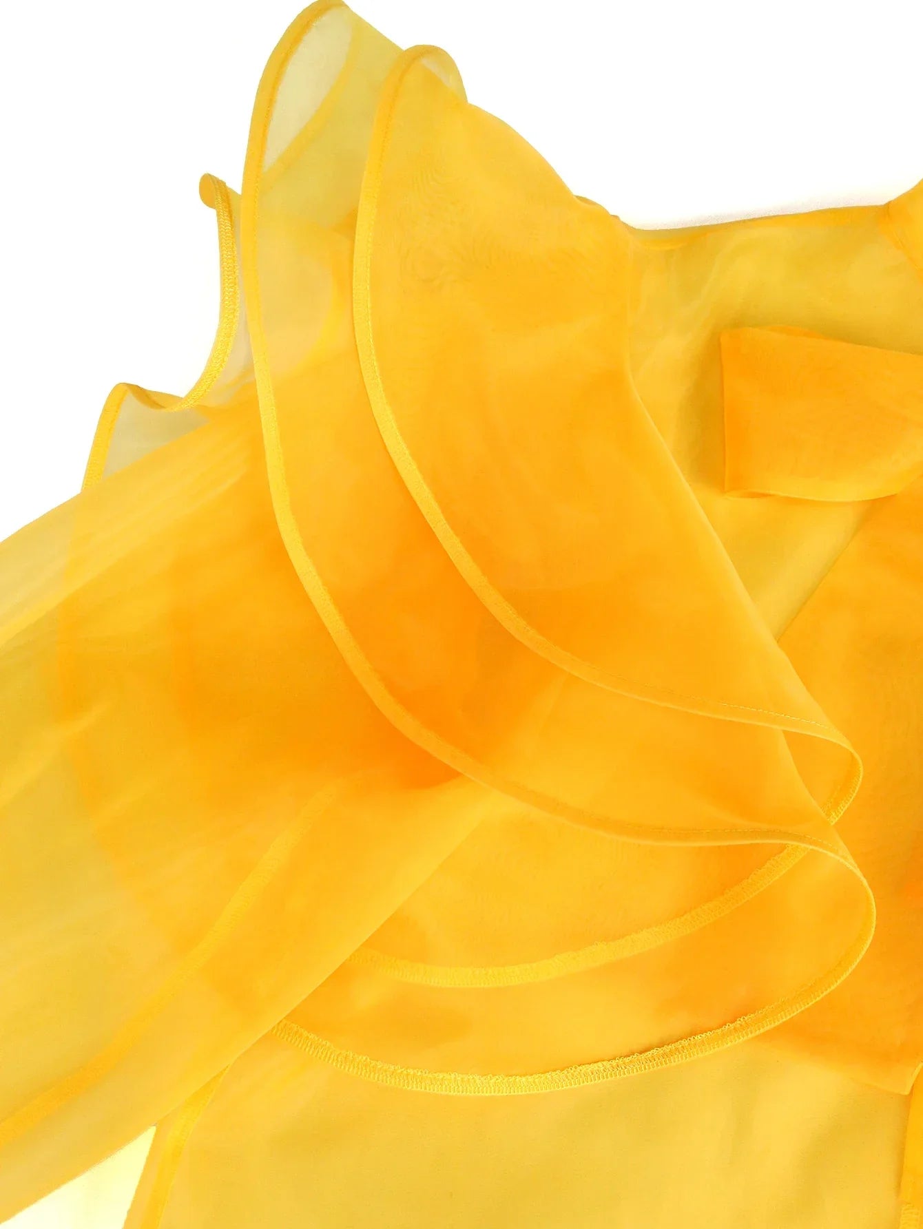 qgtao Women's Tulle Tops and Blouses Yellow See Through Bowtie Ruffles Trim Top Shirt Elegant Lady Fashion Party Club Wear Plus Size