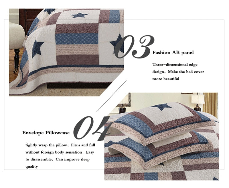 Yeknu Double Bed Cotton Printed Patchwork Pentagram Set Of 3 Quilted Quilt Light Quilt Pillowcase