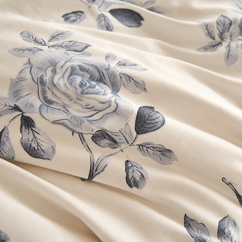 Yeknu Floral Blossom Print Duvet Cover Blue White Botanical 100%Cotton Comfy 4Pcs Double Queen King Bedding Set Bed sheet Pillowcases