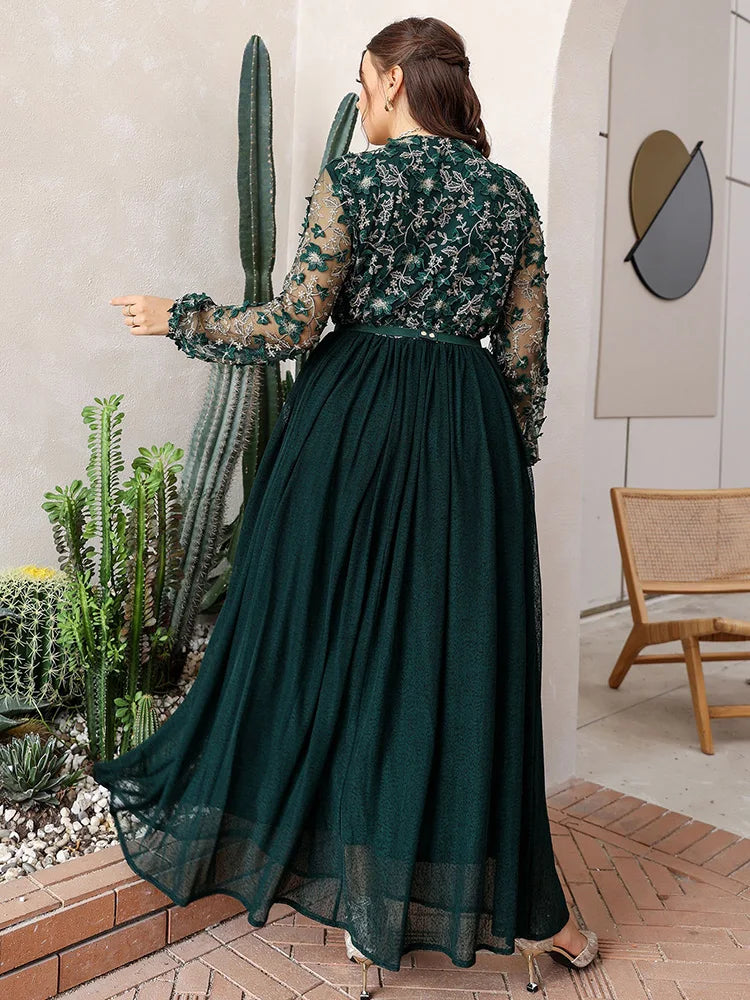 qgtao Women Plus Size Maxi Dresses 2024 New Spring Autumn Formal Luxury Chic Elegant Long Sleeve Print Wedding Evening Party Clothing