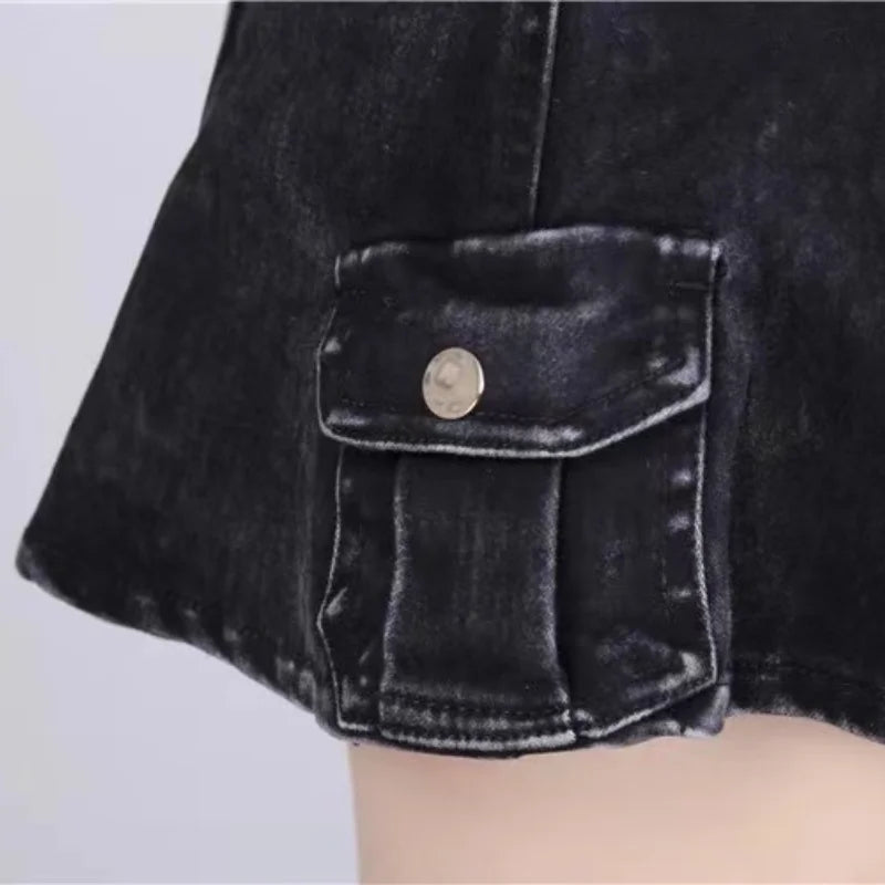 qgtao Ins Harajuku Low Waist Mini Pant Skirt with Belt Women Sexy Black Sashes Denim Skirts Female Punk Grunge Clubwear Mujer