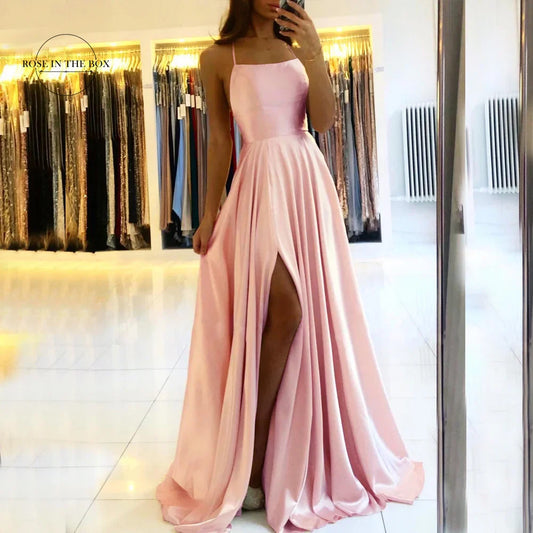 qgtao Elegant Dusty Rose Long Prom Dresses For Women 2024 Sexy Backless Side Slit Halter Satin Evening Party Gowns Vestidos De Gala