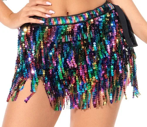 Sexy Sequins Tassel Dancewear Mini Skirt Women Clothes Jupe Femme Belly Dance Skirts Ladies Faldas Performance Stage Bottom Saia