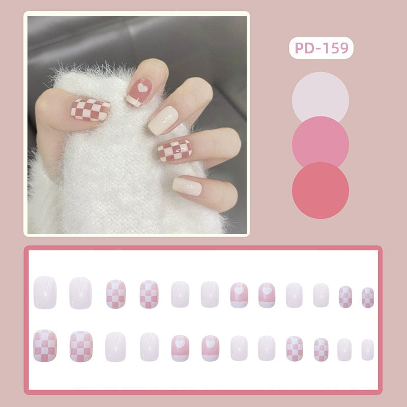 24pcs/box Christmas Fake Nails Style Art Nail Tips Press on False with Glue Designs Set Full Cover Artificial Short Fingernails