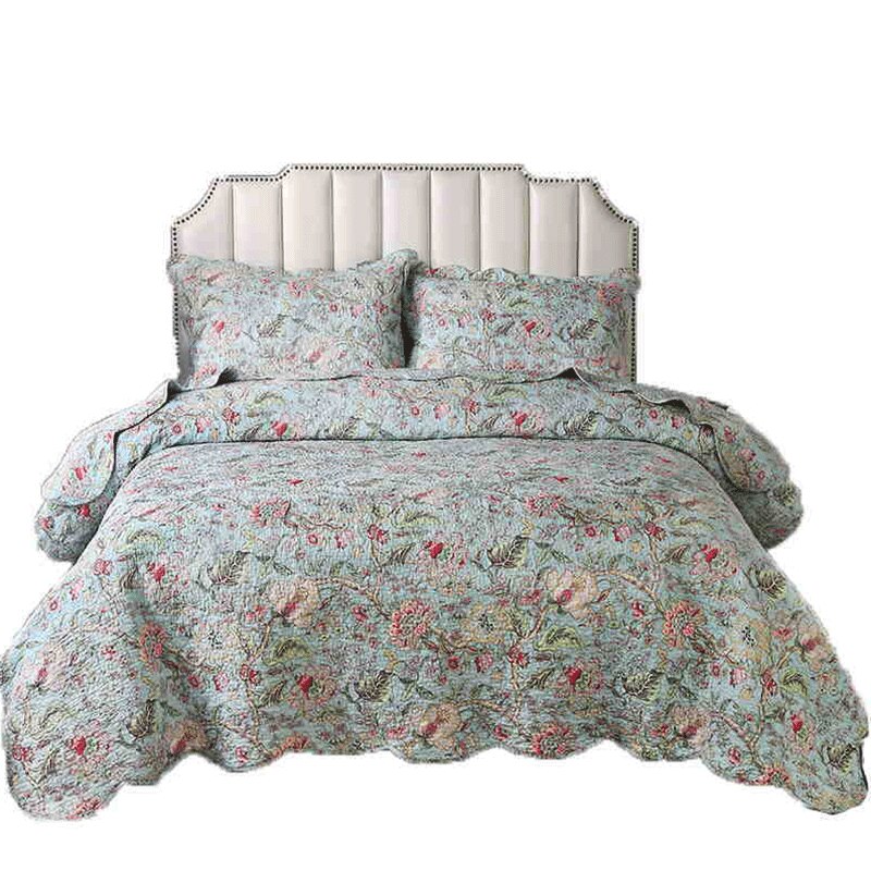Yeknu Double Bed 100% Cotton Plants And Flowers 3pcs Printed Quilted Quilt Pillowcase Free Shipping