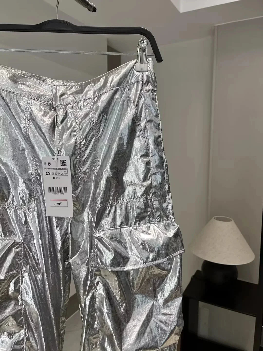 Silver Y2k Women's Pants Cargo 2024 Baggy Trousers Loose Oversize Vintage Streetwear Trendy Casual Stylish Chic Classic Mid Wasi