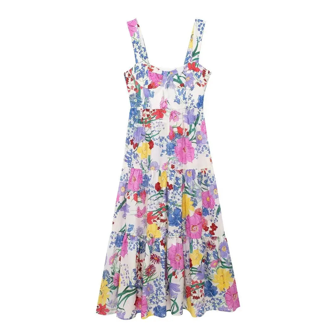 qgtao 2024 Women’s Flower Print Dress Dresses on Sale Clearance Sexy Costume Long Robe Femme Elegant Fashion Summer Party