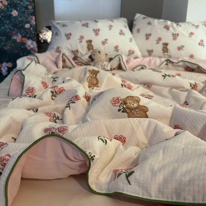 Yeknu Summer Blanket Cool Quilt Cute Flower Bubble Cotton Summer Quilt Sleeping Naked Air Conditioning Quilt Lightweight Washable
