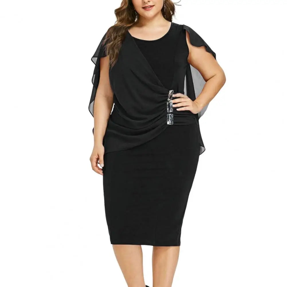 qgtao Plus Size Party Dresses for Women 2024 Autumn Winter Emnroidry Evening Midi Dress Fashion Flare Sleeve Elegant Dress 3XL 4XL5XL