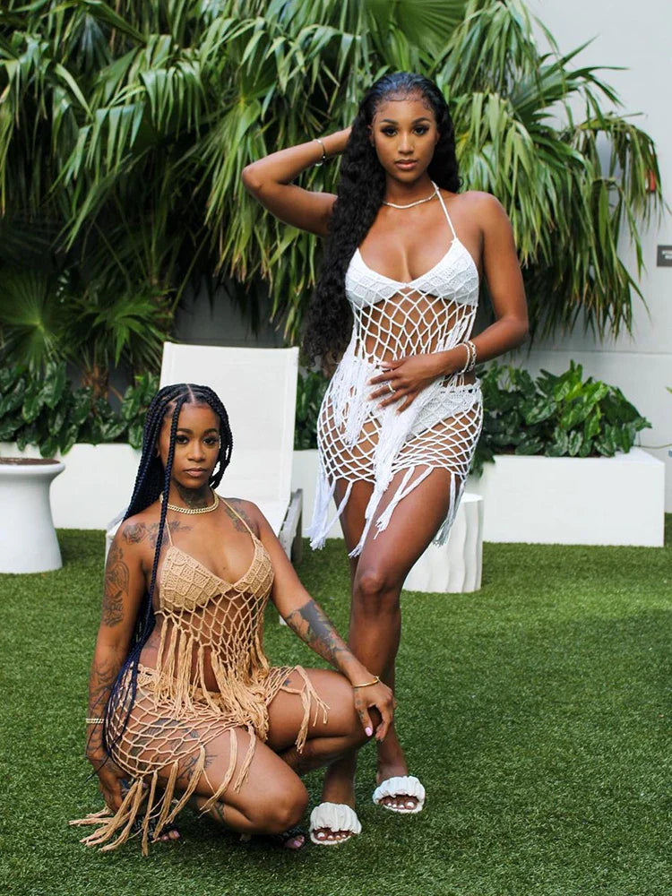 qgtao Summer Beach Sexy Bikini Women Swimwear Hollow Out Crochet Sexy Summer Two Piece Set Bathing Suit Swim Wear 2024