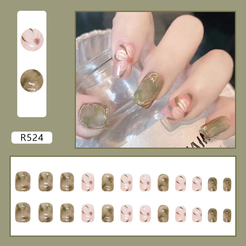 24pcs/box Christmas Fake Nails Style Art Nail Tips Press on False with Glue Designs Set Full Cover Artificial Short Fingernails