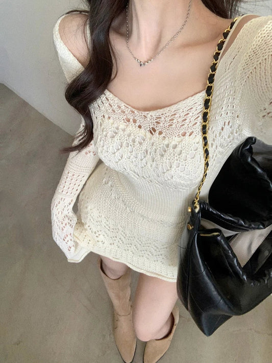 qgtao Autumn Elegant Knitted Dress Women Long Sleeve Lace Short Party Dress Korea Fashion Slim Sexy Y2k Mini Dress Female Vintage