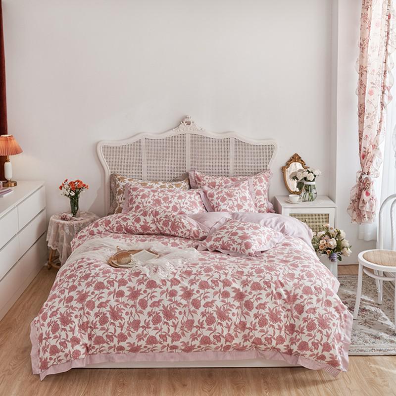 Yeknu Floral Blossom Print Duvet Cover Blue White Botanical 100%Cotton Comfy 4Pcs Double Queen King Bedding Set Bed sheet Pillowcases