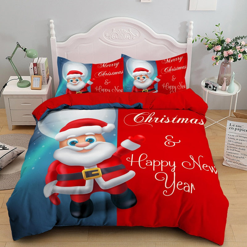 Christmas Day Queen Duvet Cover Set Father Christmas Snowman Pattern King Size Bedding Set New Year Decor Bed Sets Decorative