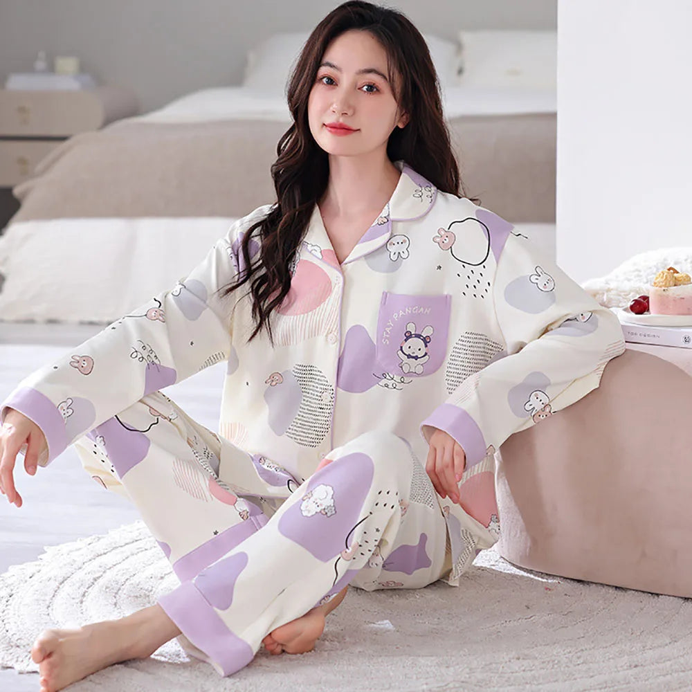 qgtao M-3XL 100% Cotton Soft Women's Pajama Sets Free Shipping Spring Autumn Sleepwear for Sleeping Korean Style Cute Home Clothes