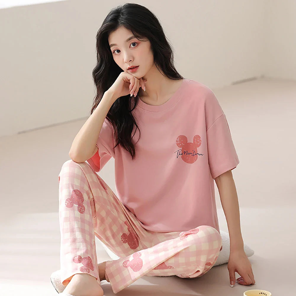 qgtao M-2XL 100% Cotton Women's Pajamas Casual Summer Short Sleeve Thin Pijama Sets Breathable Soft Pajama Sleepwear With Two Pockets