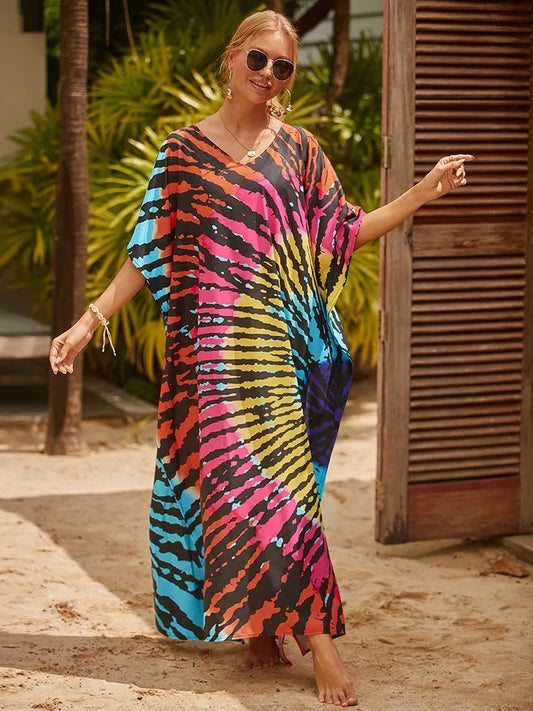 qgtao Cover-ups Kaftan Dress Print Swimsuit Plus Size Swimwears Caftans Maxi Beach Outfits Dress Vacation Outfits
