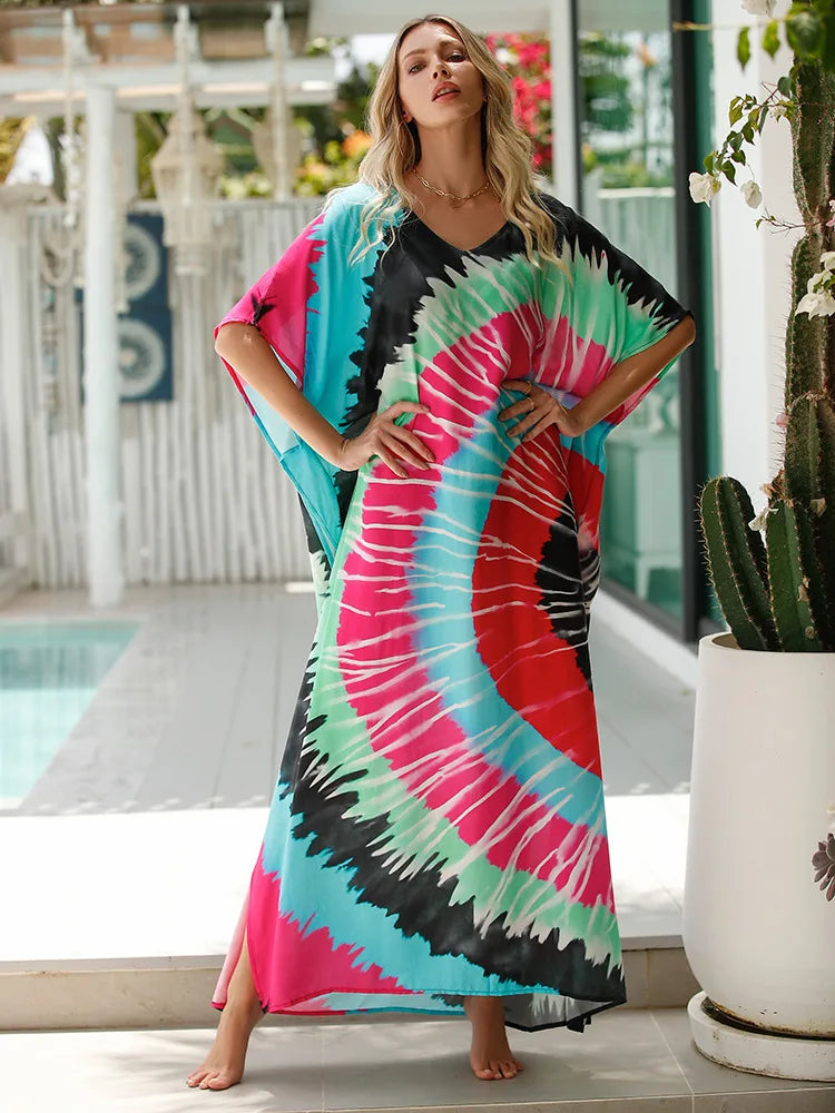 qgtao Cover-ups Kaftan Dress Print Swimsuit Plus Size Swimwears Caftans Maxi Beach Outfits Dress Vacation Outfits