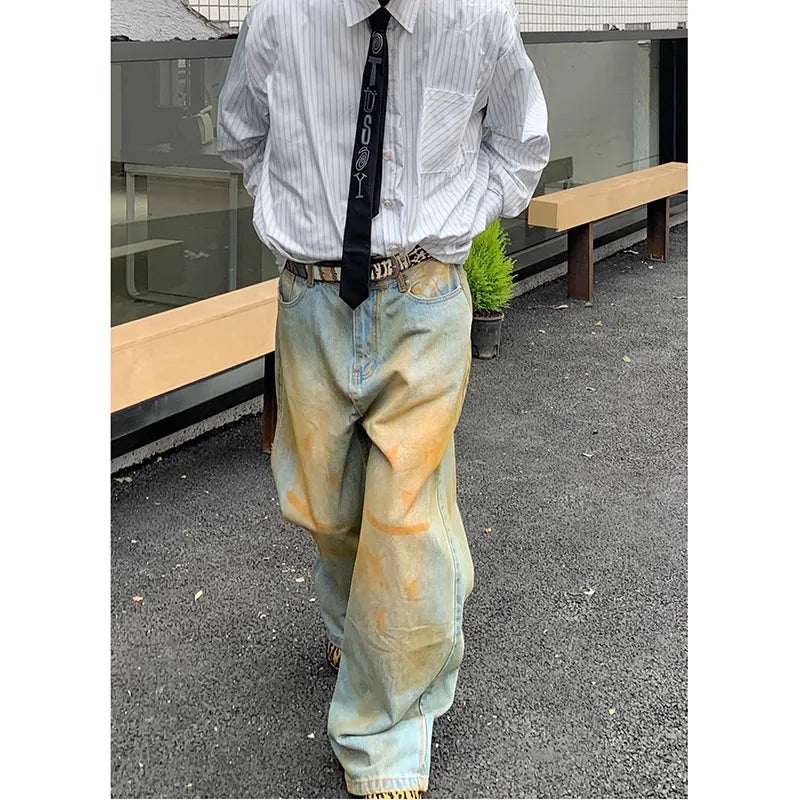 qgtao - Women's Vintage Y2K Casual High Waist Blue Straight Jeans High Street Style Pants Korean Fashion Wide Leg Baggy Denim Trouser