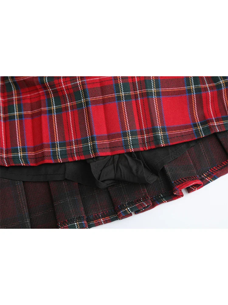 qgtao 2024 High Waist A-line Red Plaid Pleated Skirts Clothes Mini Girls Punk Women's Skirt Shorts Harajuku Y2k Kawaii Summer Skater