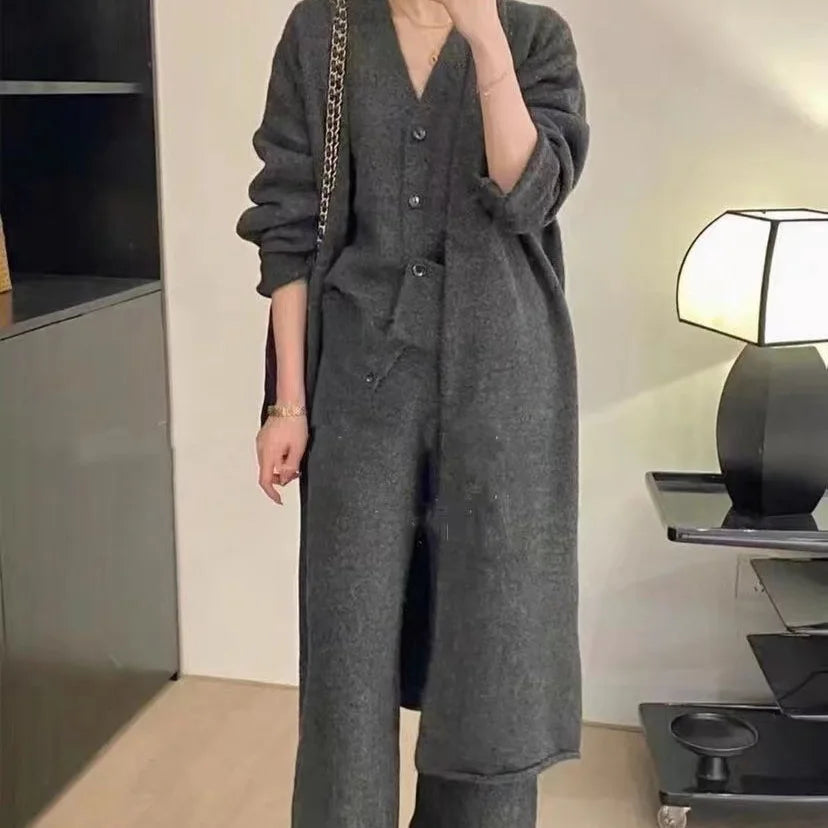 qgtao Autumn and Winter High-end Retro Maillard Long Sweater Two-piece Set