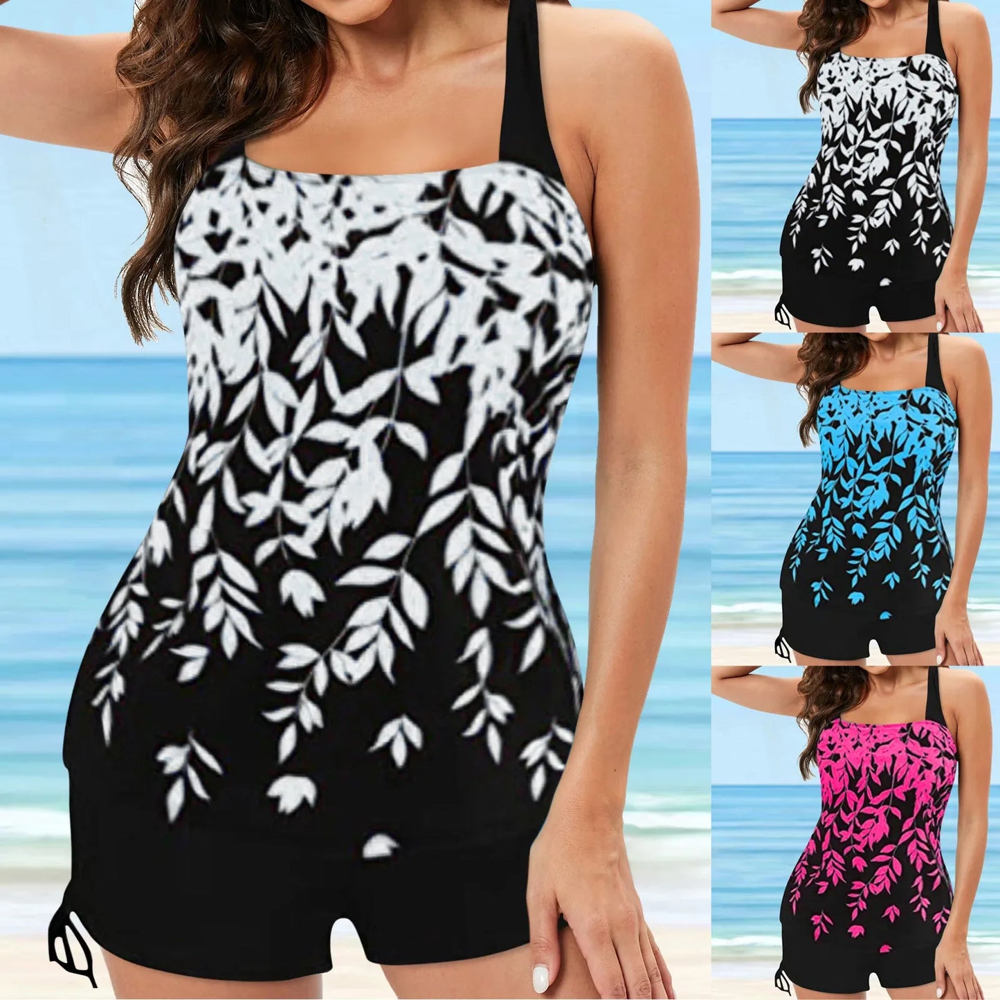qgtao 2024 Summer Floral Swimming Suit Bathing Suit With Shorts 2 Piece Tankini Swimsuit Vintage Boho Print Women Plus Size Swimwear
