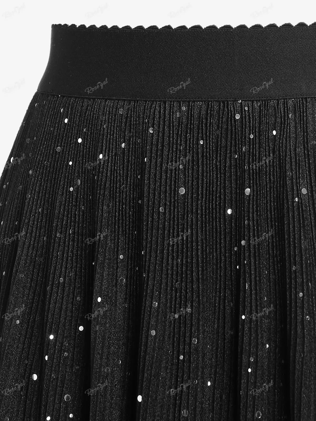 ROSEGAL Plus Size Sequins Pleated Skirt Women Black Fashion High Waisted Double-deck Skirts Ladies Streetwear Bottoms