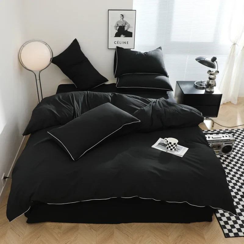 Yeknu Black Color Bedding Set For Adults Simple Style Double Bed Sheet Sets Single/Queen/king Bed Cover Full Set Plain Bedding