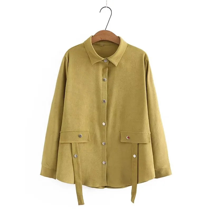 qgtao Plus Size Women's Clothing Long-Sleeved Shirt Button Version Spring And Autumn Solid Color Non-Stretch Cardigan Large Size Tops