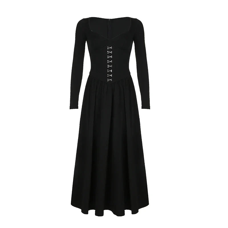qgtao Gothic Square Neck Corset Maxi Dress