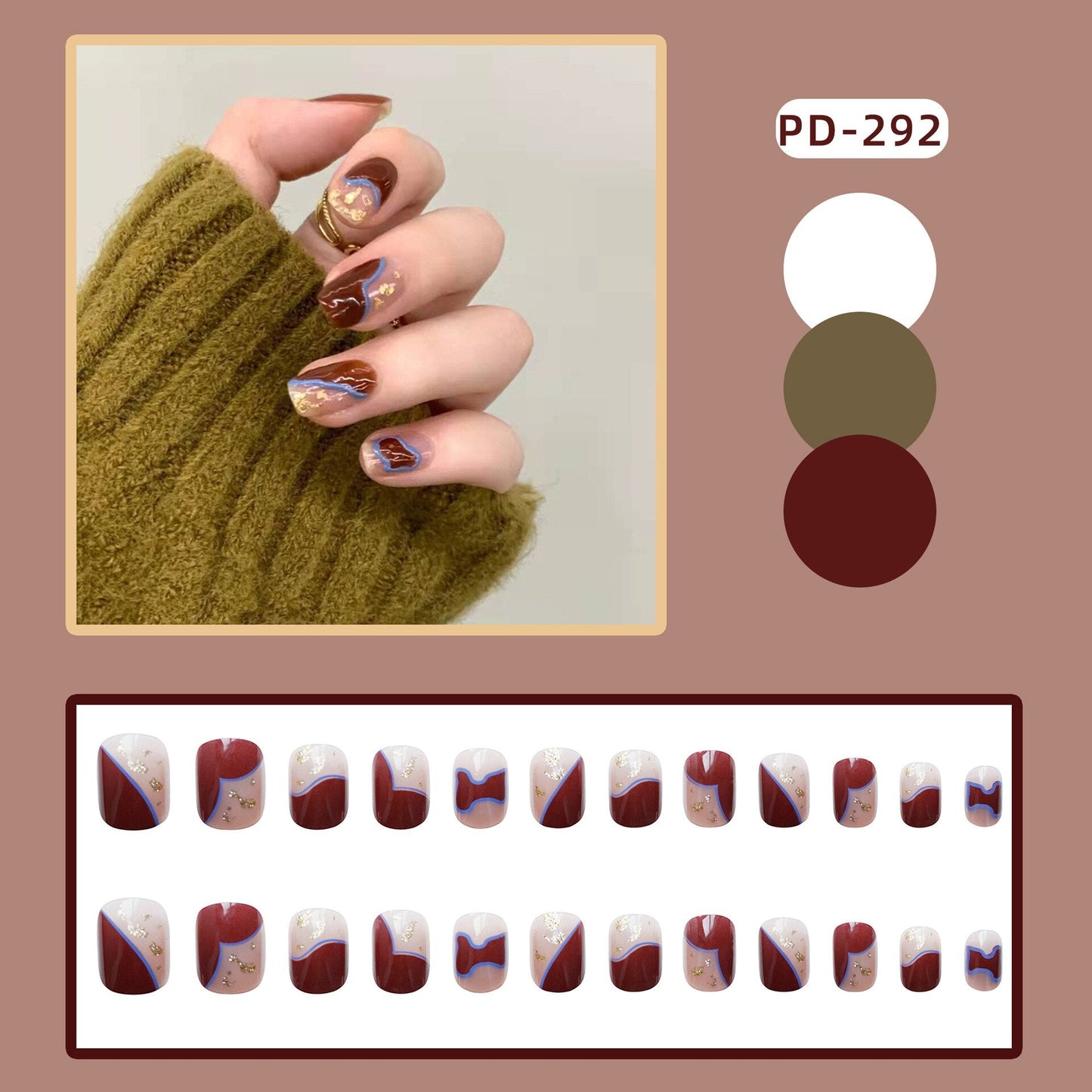 24pcs/box Christmas Fake Nails Style Art Nail Tips Press on False with Glue Designs Set Full Cover Artificial Short Fingernails