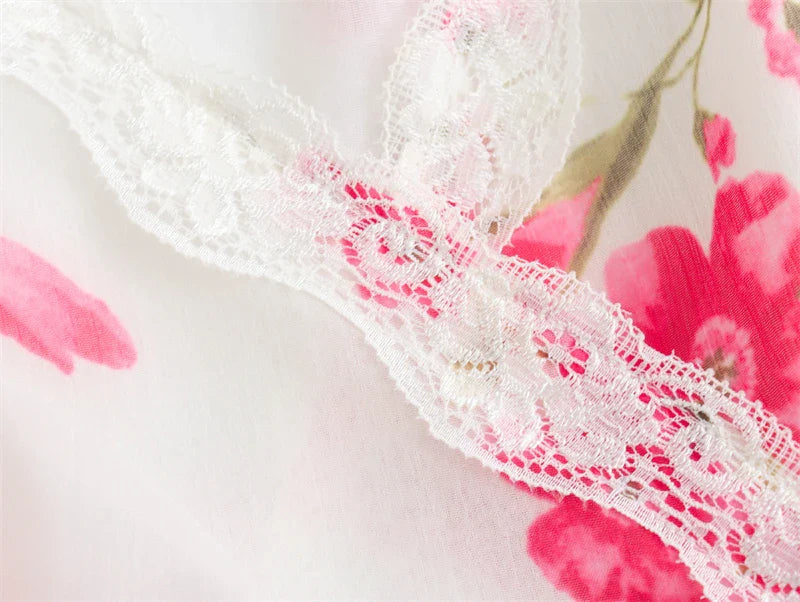 qgtao Women's Mini Dress 2024 New Fashion Summer Sexy Lace-Embellished Floarl Print Dresses for Women Elegance Chic Ladies Dress