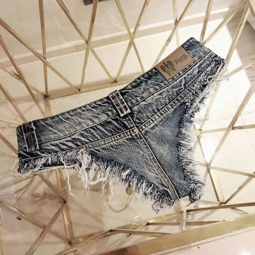 qgtao 2024 New Women Sexy Low Waist Hole Tassel Denim Shorts Jeans Thong Short Feminino