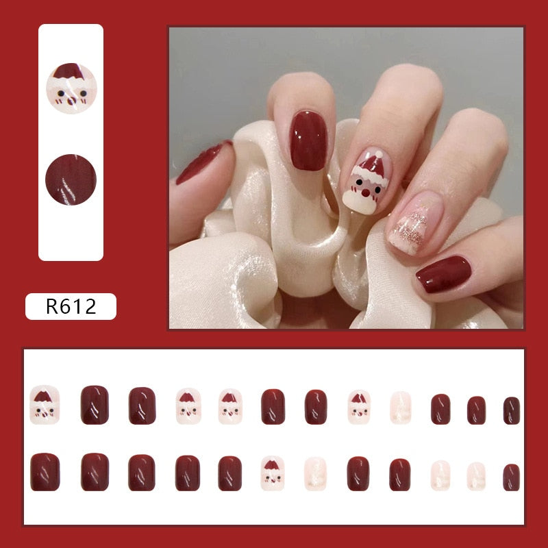 24pcs/Box Detachable Coffin False Nails Wearable French Ballerina Christmas Fake Nails Full Cover Nail Tips Press On Nails
